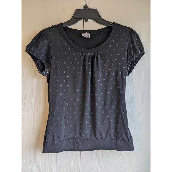 Worthington Stretch Women's Black Short Sleeve Sequins Polyester Top Size M - Picture 1 of 5